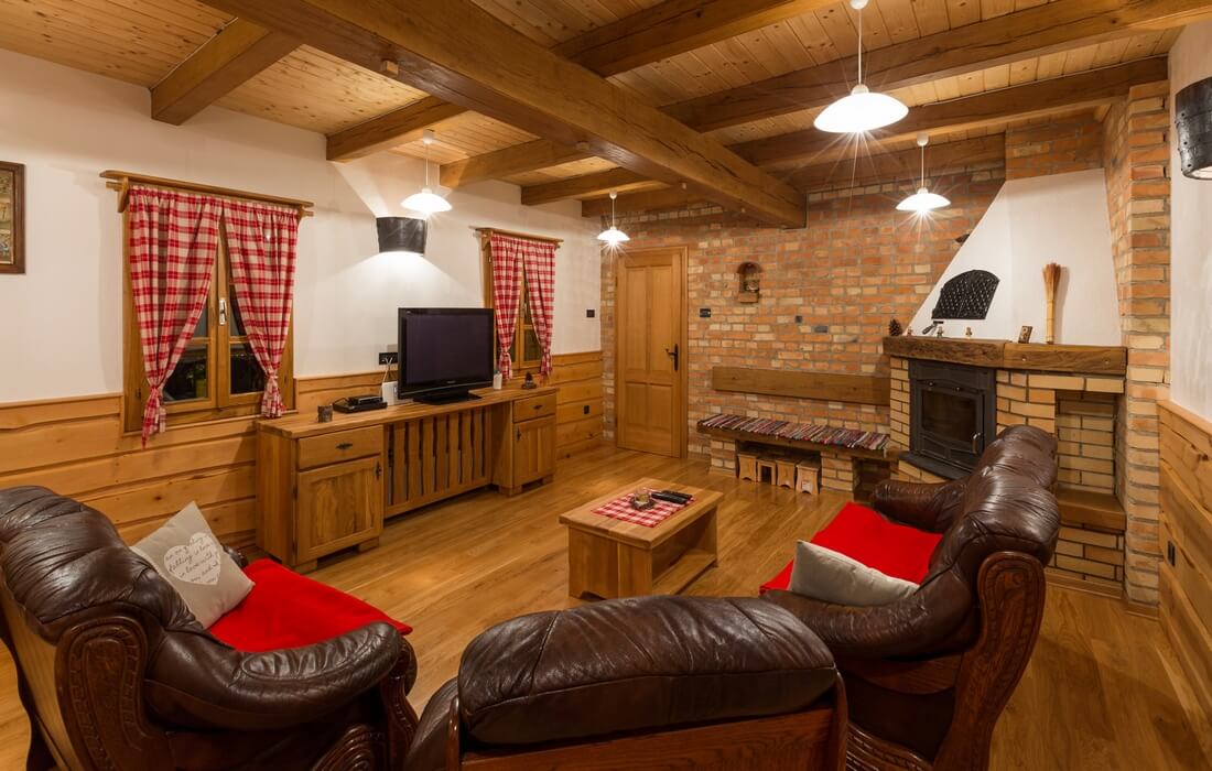 Living room with SAT-TV and fireplace, Eco House Trpuci